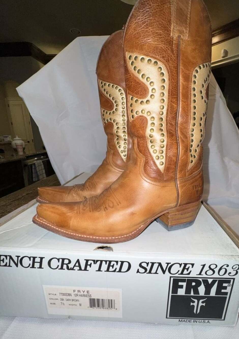 Frye Cowboy Boots Size 8 M Brown Leather Studded Western - Women’s - Picture 8 of 8